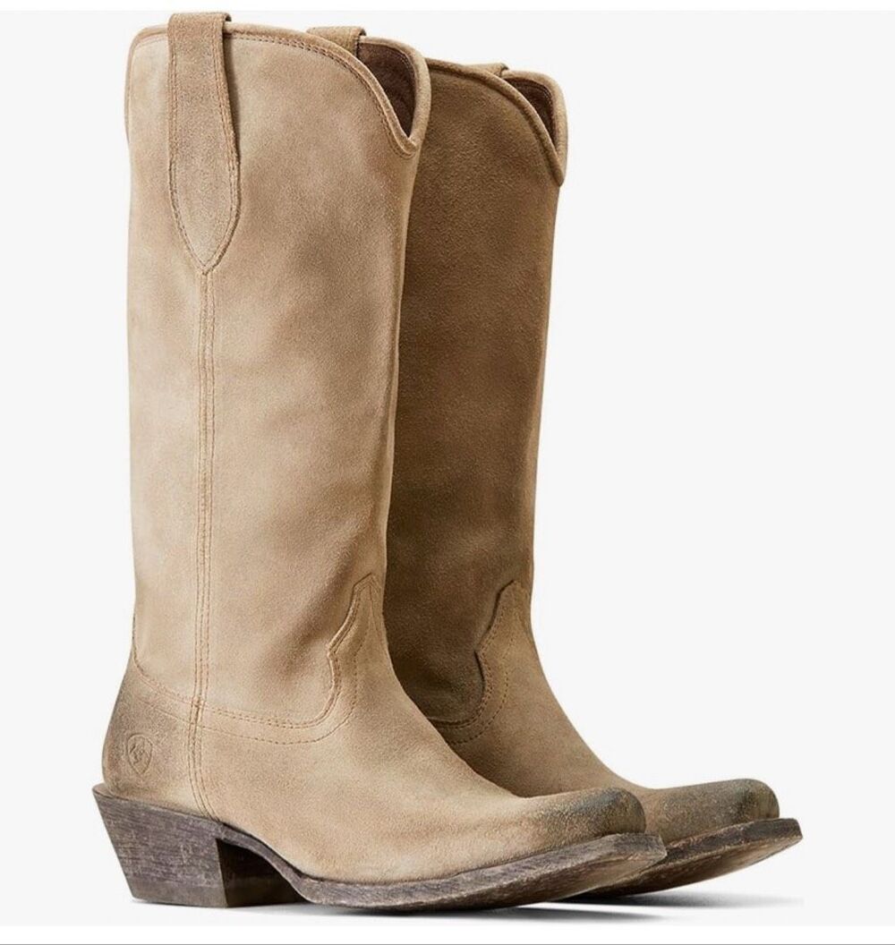 Ariat Women's Suede Memphis Cowboy Pull-on Boots Burnt Taupe Size 6.5/37 NWT